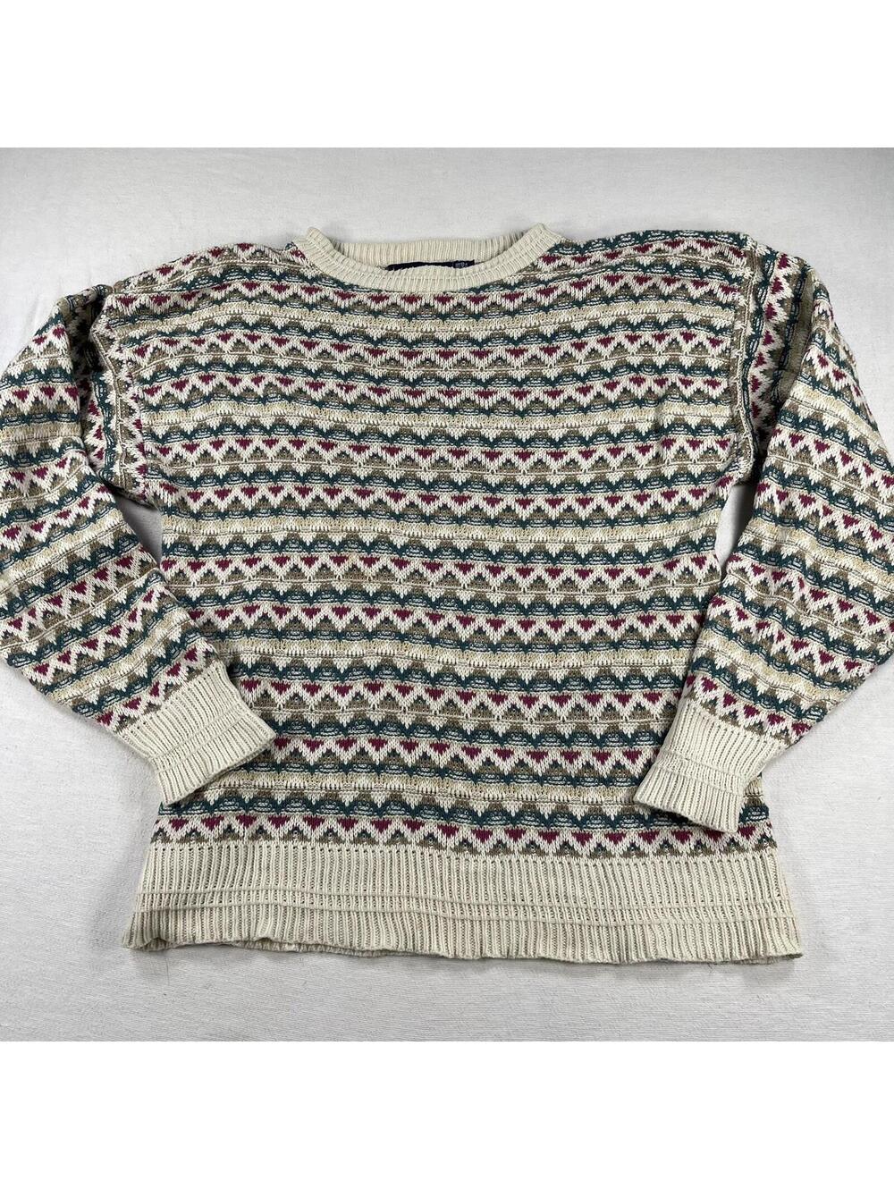 John Weitz Hand Framed Vintage Sweater 100% Cotton Made In USA Large Geometric